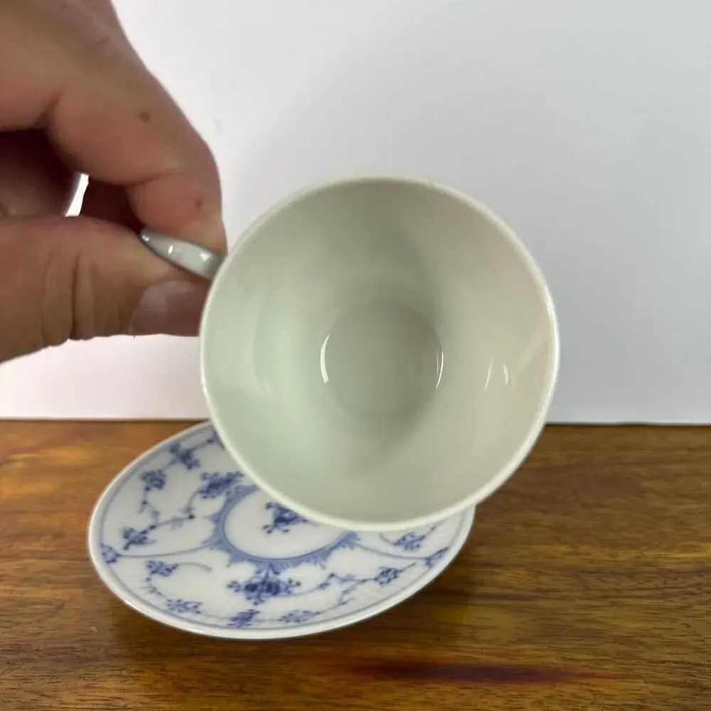 Vintage Royal Copenhagen Teacup and Saucer Blue White Denmark Tea Cup